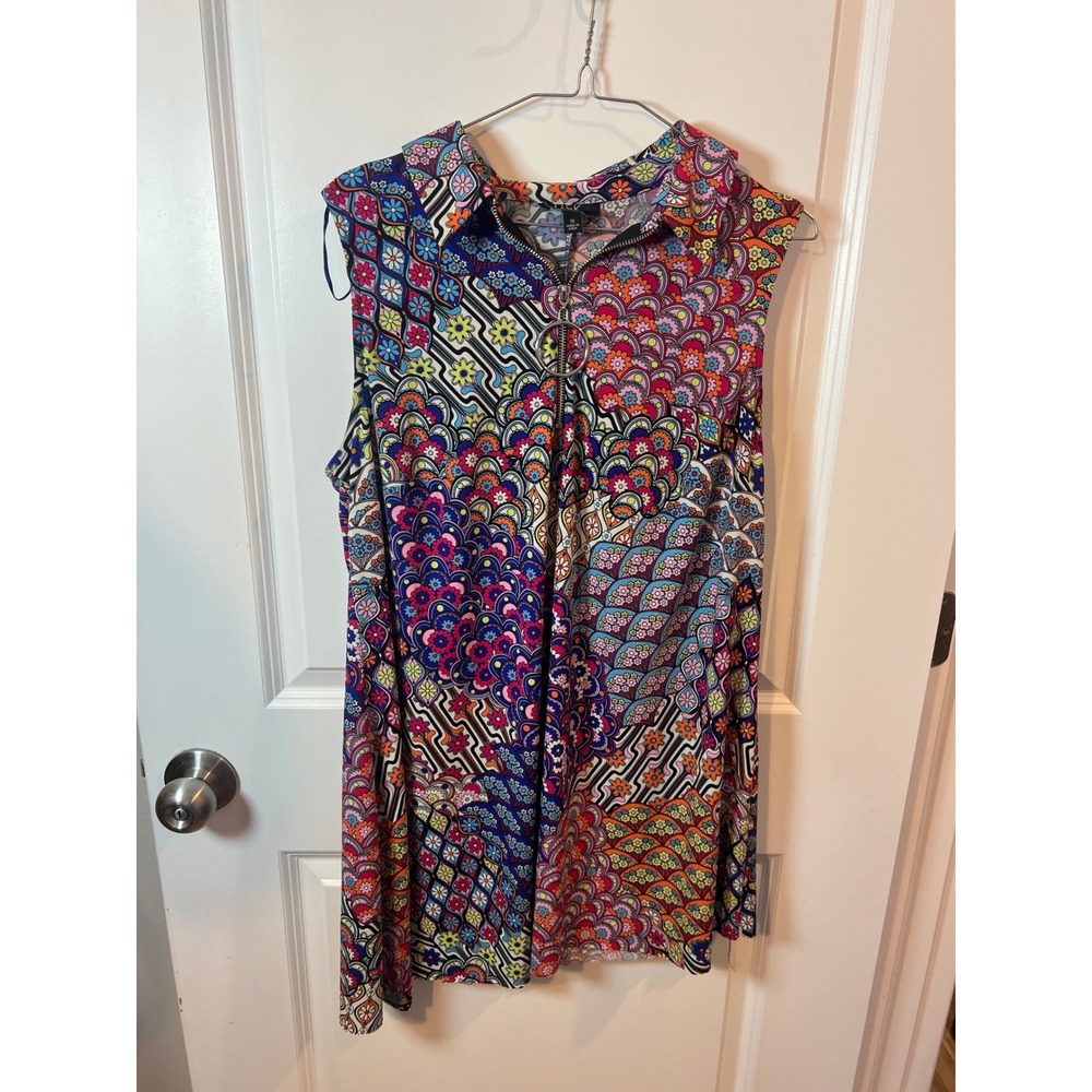 MSK‎ Women Tunic Top Quarter Zip O-Ring Psychedelic Multicolor 1X